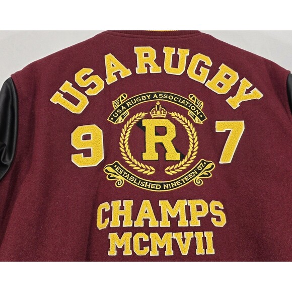Vintage 90s USA Rugby Varsity Jacket Letterman Patches Red Black Men's M - Picture 5 of 16